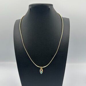 Robert Seeman RSE Necklace Vermeil Sterling Silver Emerald Pendant Omega Chain